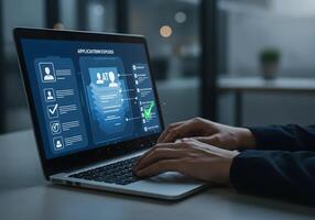 Online Application Form on Laptop Screen photo