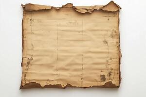 Vintage parchment scroll featuring an aged, grunge texture, perfect for history and nostalgia in designs and backgrounds. Historical document concept photo