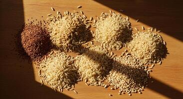 Sunlit Grain Collection A Rustic Still Life of Assorted Grains photo
