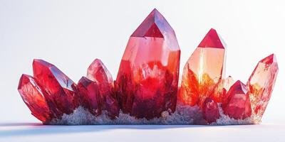 Stunning Cluster of Red Crystals Sparkling Brilliantly on White Background A Captivating Display of Nature's Gemstones photo