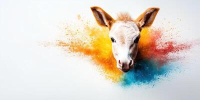 Adorable Baby Donkey Portrait with Vibrant Color Explosion Background photo