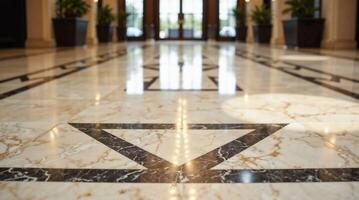 Luxury marble floor with geometric black stone pattern photo