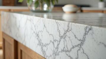 Luxurious marble countertop with striking natural vein pattern photo