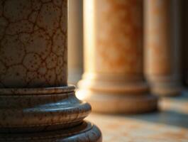 Close-up of marble bases in golden architectural light photo