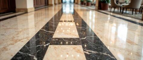 Polished marble hallway floor in modern luxury interior photo