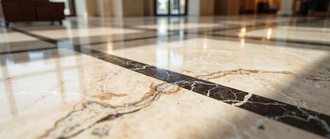 Elegant corridor with reflective marble tile flooring photo
