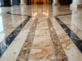 Elegant Polished Marble Floor with Intricate Decorative Pattern Design photo