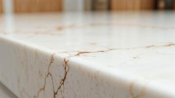 Close-up of elegant marble kitchen countertop corner surface photo