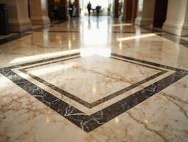 Elegant Polished Marble Floor Pattern in Grand Interior Building Lobby photo