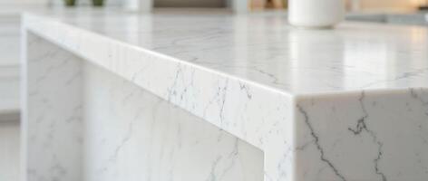 Modern white marble countertop with subtle gray veining photo