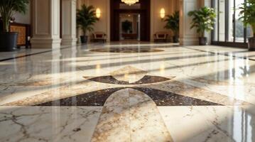 Luxury marble floor in elegant hotel lobby interior photo