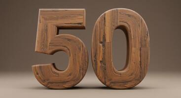 Rustic Wooden Number Fifty A Detailed, Textured 3D Render photo