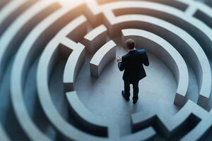 Businessman Facing Complex Challenges Navigating a Labyrinthine Path to Success photo