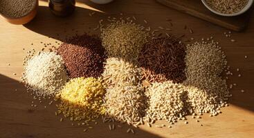 Sunlit Grains A Warm, Rustic Still Life of Assorted Grains photo