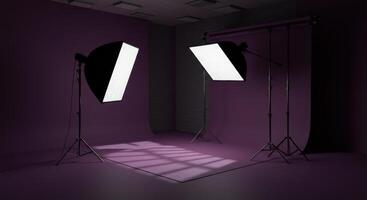 Studio Lighting Setup with Black Softboxes Creating Dramatic Shadows photo