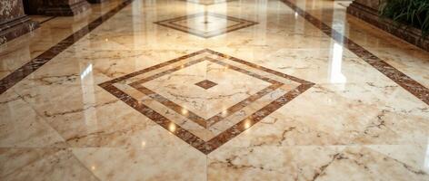 Polished marble tiles in warm sunlight interior hall photo