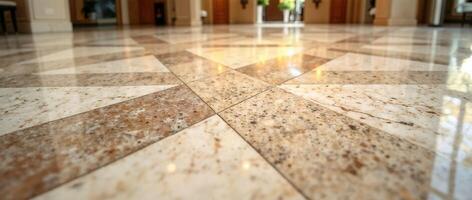 Elegant marble floor with geometric tile pattern design photo