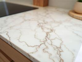 Marble kitchen countertop with elegant natural vein pattern photo