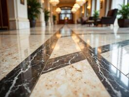 Hotel lobby with marble floor and classic design photo