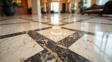 Modern marble lobby interior with luxury stone floor photo