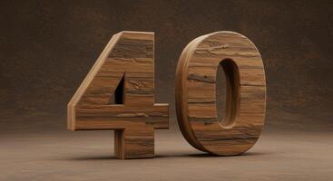 Rustic Wooden Number Forty A Warm, Textured Digital Art Piece photo