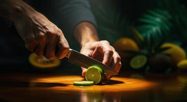 Lime Slicing A Dark, Moody Culinary Still Life photo