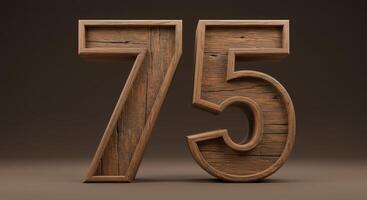 Rustic Wooden Number Seventy-Five A 3D Rendered Image photo