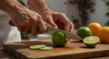 Sunlit Citrus Slicing A Rustic, Vibrant Culinary Scene photo