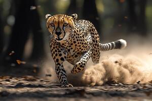 Cheetah running in the forest photo