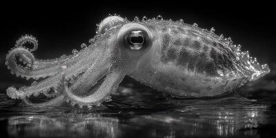 Close encounter with a squid in clear water showcasing unique texture and features during a marine exploration trip photo