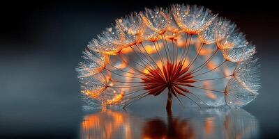 delicado diente de león semillas iluminado por suave ligero en un todavía momento de de la naturaleza belleza foto