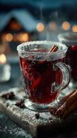 Warm spiced beverage with cinnamon and berries served in a cozy setting during winter evenings photo