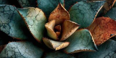 Unique close-up view of a succulent plant showcasing vibrant colors and textured leaves during daylight hours photo