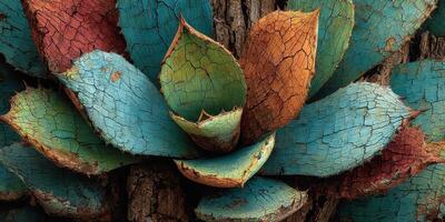 Unique agave plant with vibrant colors and textured leaves in a natural setting during daytime photo