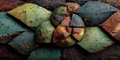 Textured artwork displays a vibrant mix of colors and shapes, showcasing a creative approach to natural materials and design photo