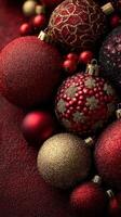 Colorful collection of decorative holiday ornaments arranged beautifully on a textured background photo