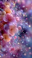 Colorful floral arrangement with soft petals and shimmering bokeh effect in a dreamy background photo