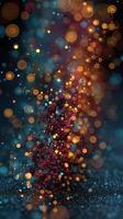 Colorful bokeh lights create a mesmerizing background with shimmering particles in a dynamic arrangement photo