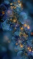 Colorful light particles create a dreamy atmosphere with blue tones and golden highlights in an abstract design photo