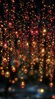 Colorful holiday lights illuminate a festive setting during a winter evening celebration photo