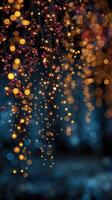 Colorful berries and warm lights create a magical atmosphere in a nighttime garden setting photo