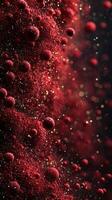 Vibrant red abstract swirl with floating particles creating a dynamic visual effect at night photo