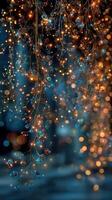 Delicate fairy lights and shimmering orbs create a magical atmosphere during a festive evening celebration photo