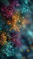 Colorful abstract design with vibrant colors and dynamic shapes resembling a cosmic atmosphere or nature-inspired elements photo