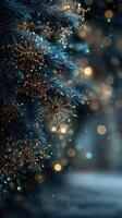 Decorative holiday scene with shimmering lights and winter foliage creating a festive atmosphere photo