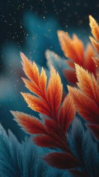 Vibrant autumn leaves illuminated by soft light in a serene natural setting during a calm evening photo