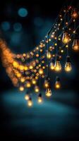 Twinkling lights illuminate a serene evening stroll through a charming outdoor walkway in a vibrant neighborhood photo