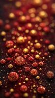 Red and gold glittering orbs create a festive atmosphere for celebrations and holidays in a beautifully textured arrangement photo