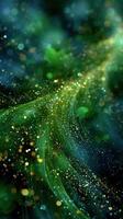 Swirling green and gold particles create a cosmic atmosphere in the night sky photo