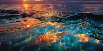 Vibrant sunset reflections on ocean waves create a stunning visual display of colors in the evening sky photo